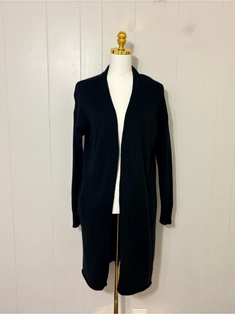 Skull Cashmere Longline Open Front Cardigan Duster Skull Black Size S